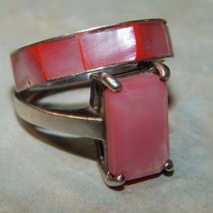 Two for One Pink Abalone Rings The Rectangle Stone is 925 Silver